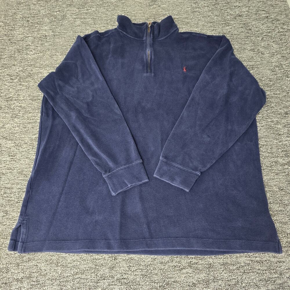 Polo Ralph Lauren 1/4 Zip Pullover Sweater Men's 2XLT Blue Cotton Red Pony Vtg